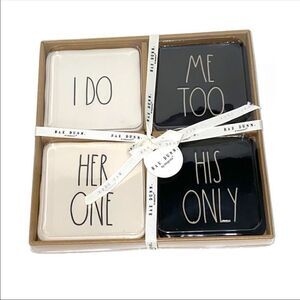 NWT Rae Dunn by Magenta Wedding Coasters Ceramic I Do Me Too His Only Her only
